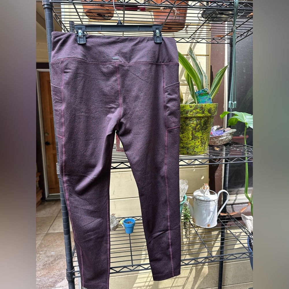 MONDETTA Womens Midweight Brushed Purple Jacquard Legging Size XL Pockets - Picture 8 of 16